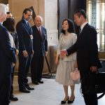DIAご到着時、理事長、館長、日本総領事ご夫妻、JBSD基金理事長らの出迎えを受ける三笠宮彬子女王様